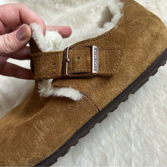 Birkenstock london shearling brown suede slip on loafers clogs womens 6 - Picture 6 of 8
